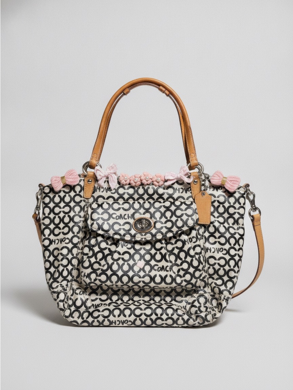 Custom Coach Signature Canvas Tote with Pink Bead Trim